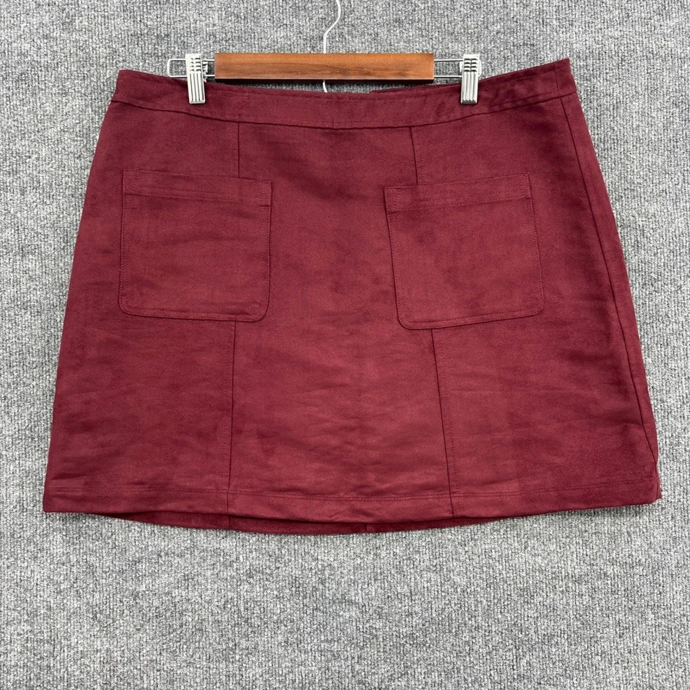 Old Navy Faux Suede Retro Mini Skirt Womens‎ 16 Burgundy Pockets A Line Mod Boho